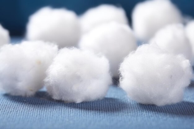 Des boules de coton moelleuses sur le fond de denim pour le contraste