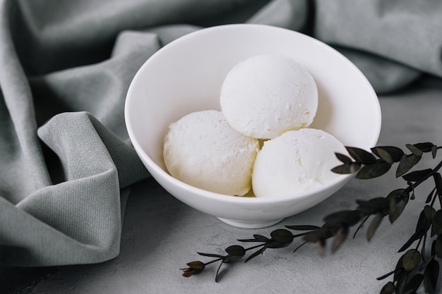 Boules de crème glacée à la vanille dans un bol