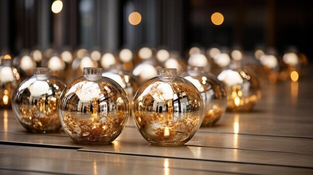 Photo des boules décoratives dorées hd papier peint 8k stock photographique