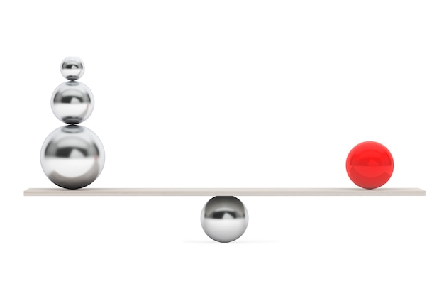 Boules d'équilibrage Chrome sur planche de bois sur fond blanc