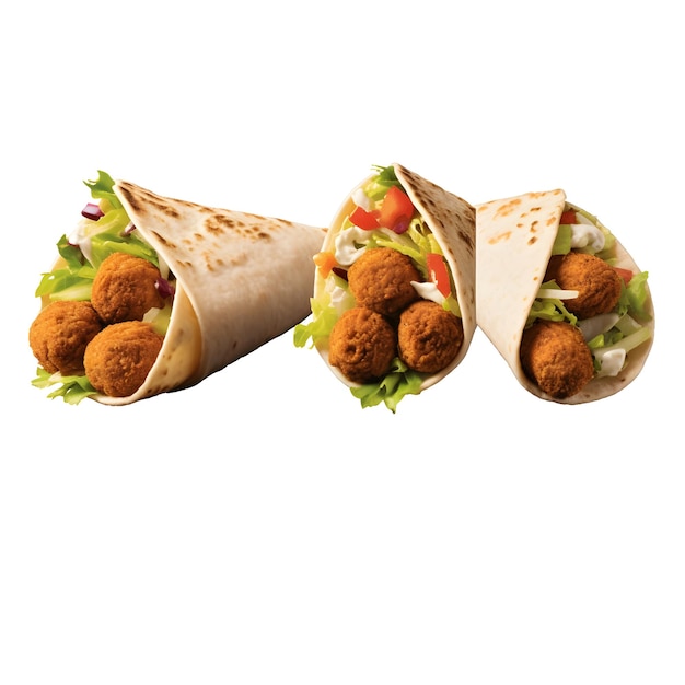 Des boules de falafel fraîches authentiques à l'intérieur d'un sandwich au pain pita isolé sur un fond transparent