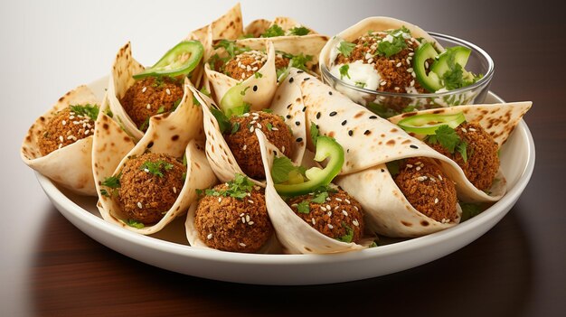 Boules de falafel frites avec salade fraîche sur fond sombre ai générative