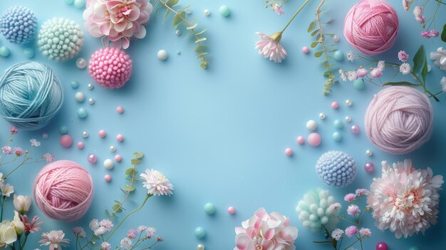Photo boules de fil roses et bleues avec boutons