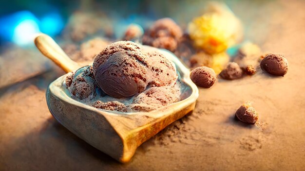 Boules de glace au chocolat appétissantes et vanille