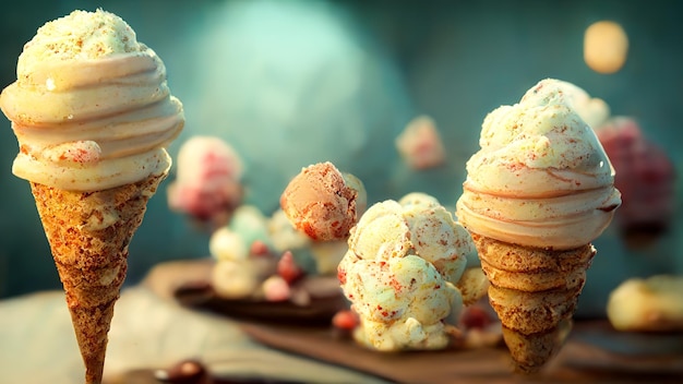 Boules de glace au chocolat appétissantes et vanille