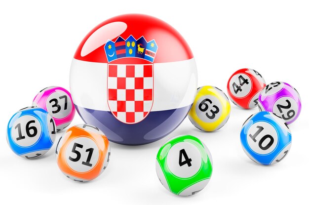 Boules de loto avec drapeau croate Loterie en Croatie concept rendu 3D