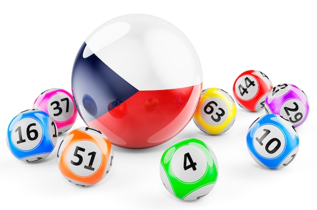Boules de loto avec loterie du drapeau tchèque en République tchèque concept rendu 3D