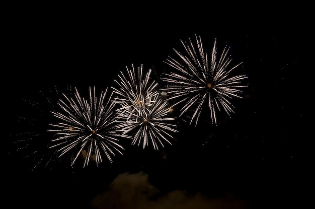 Boules lumineuses de feux d'artifice dans le ciel nocturne