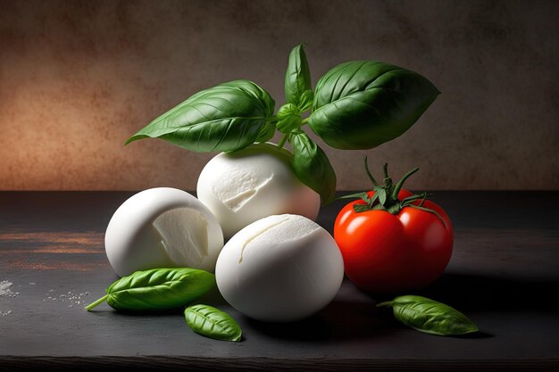 Photo les boules de mozzarella fraîches d'italie présentées avec du basilic frais et des tomates font partie de la collection de fromages