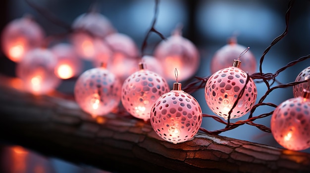 Boules de néon scintillantes ajourées sur arbre de Noël avec éclairage festif