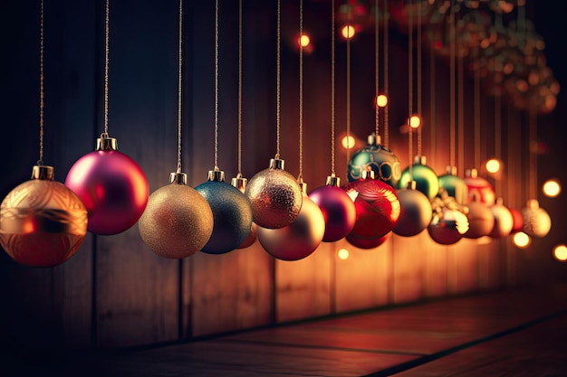 Boules de Noël aux tons chauds parfaites pour une utilisation dans des arrière-plans de scène vibrants aux couleurs festives AI générative