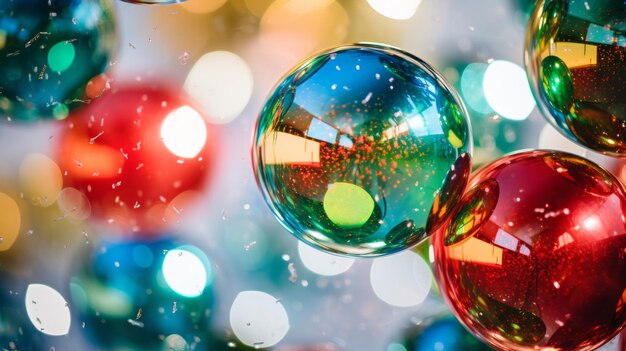 Photo des boules de noël colorées avec effet bokeh