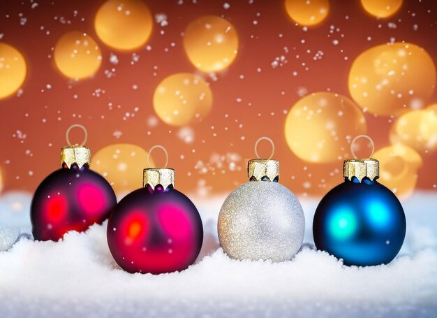 Des boules de Noël ou des décorations sur une neige sur un fond d'hiver brillant