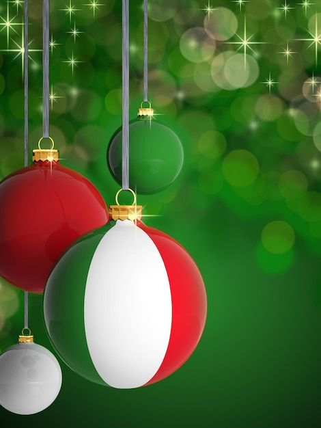 Boules de Noël avec le drapeau italien devant le fond de lumières