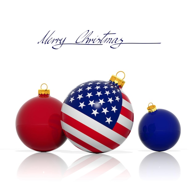 Boules de Noël avec drapeau USA isolé sur blanc