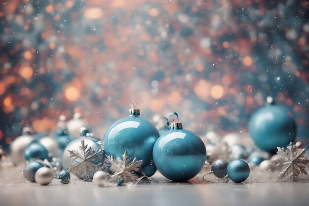 Boules de Noël et flocons de neige sur un fond abstrait