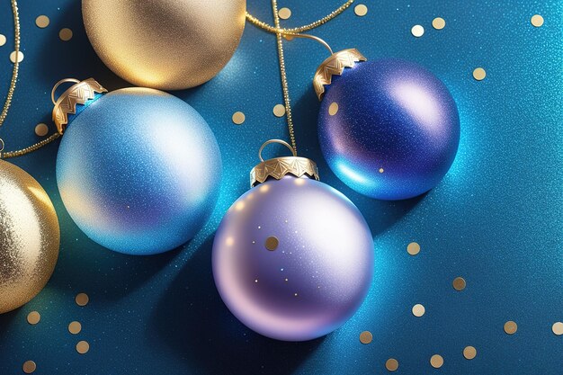 Boules de Noël sur fond bleu