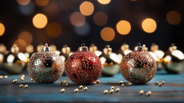 boules de Noël sur fond flou