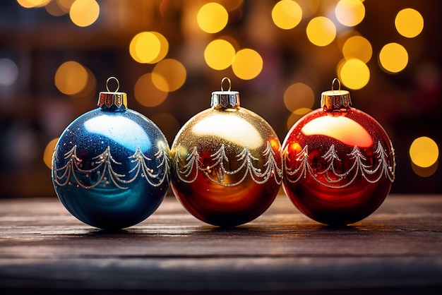 Boules de Noël sur fond de lumières