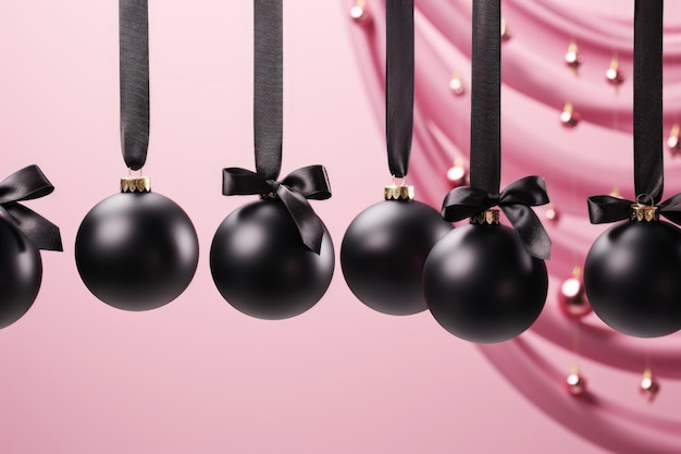 Boules de Noël noires accrochées à des rubans