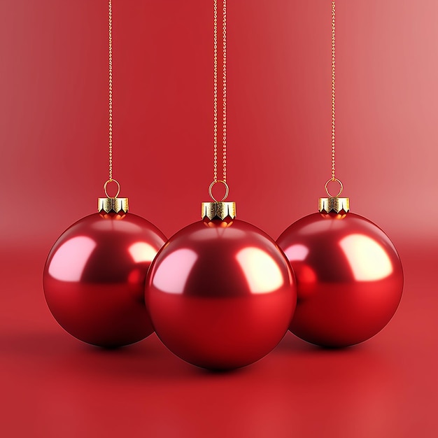 Photo des boules de noël réalistes sur un fond rouge