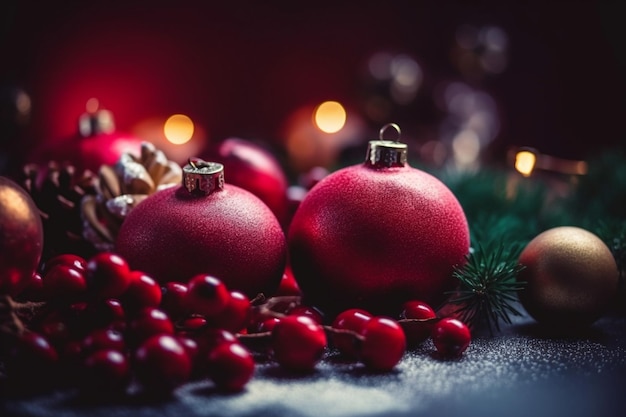 Boules de Noël rouges sur fond rouge