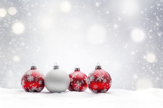 boules de Noël rouges sur la neige boules de Noël sur la neige boules de Noël rouges