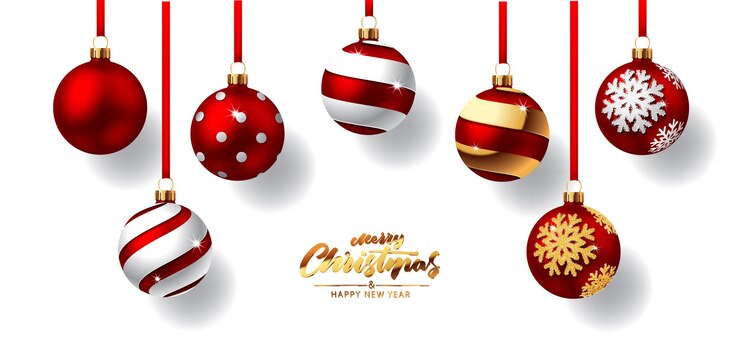 Photo des boules de noël avec un ruban rouge