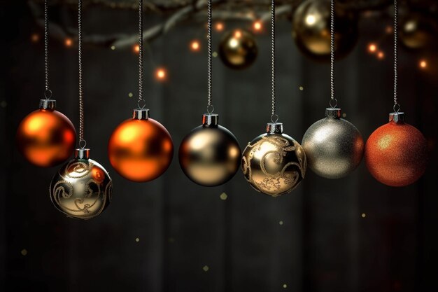 Boules de Noël suspendues à un arbre avec un fond sombre