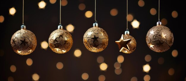 Boules d'or pour le concept de vacances et de festivités de décoration de Noël IA générative