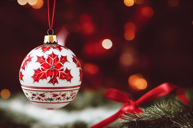 Boules de porcelaine de Noël rouge sur l'arbre de Noël