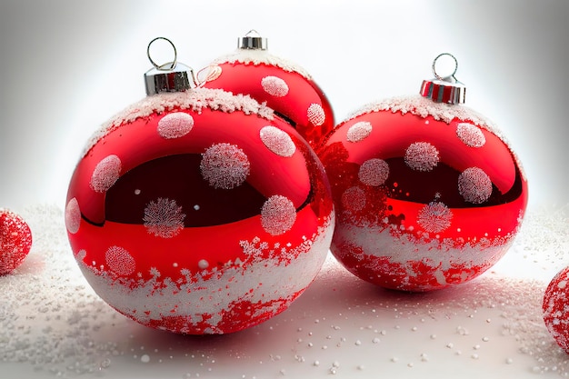 boules rouges de noël avec la neige