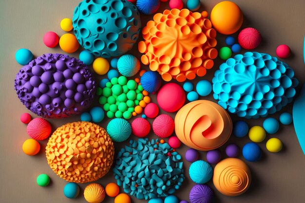 Boules rugueuses et lisses multicolores faites de texture de pâte à modeler