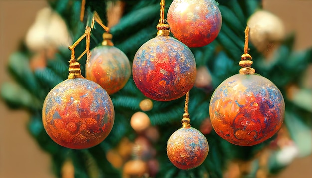 Boules de sapin de Noël festives suspendues dans l'arbre comme décoration de Noël