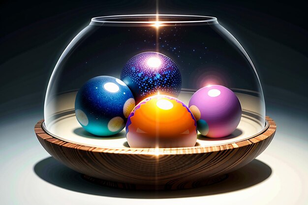 Des boules de verre colorées brillent à travers la lumière, émettant de magnifiques effets de lumière et d'ombre colorés