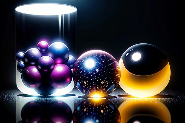 Des boules de verre colorées brillent à travers la lumière, émettant de magnifiques effets de lumière et d'ombre colorés