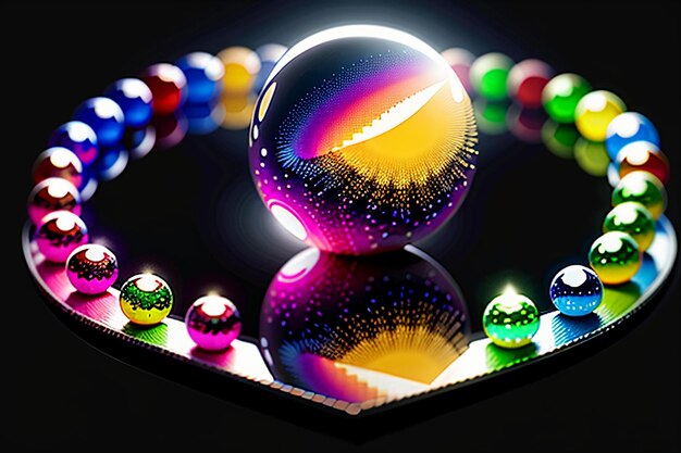 Des boules de verre colorées brillent à travers la lumière, émettant de magnifiques effets de lumière et d'ombre colorés