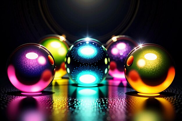 Photo des boules de verre colorées brillent à travers la lumière, émettant de magnifiques effets de lumière et d'ombre colorés