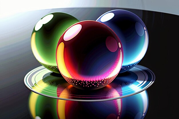 Des boules de verre colorées brillent à travers la lumière, émettant de magnifiques effets de lumière et d'ombre colorés