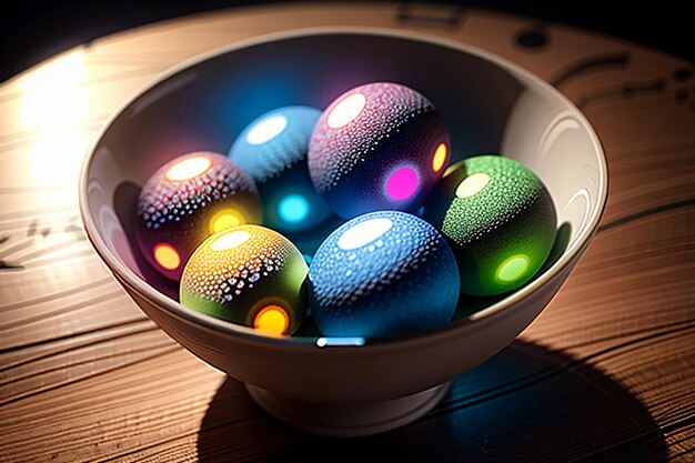 Des boules de verre colorées brillent à travers la lumière, émettant de magnifiques effets de lumière et d'ombre colorés