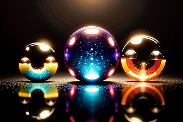 Des boules de verre colorées brillent à travers la lumière, émettant de magnifiques effets de lumière et d'ombre colorés
