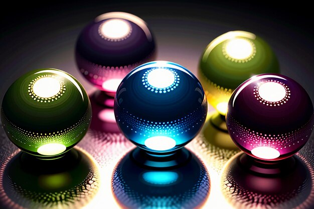 Photo des boules de verre colorées brillent à travers la lumière, émettant de magnifiques effets de lumière et d'ombre colorés