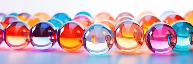 Boules de verre colorées sphères brillantes et brillantes collection 3D fond multicolore journée d'été ensoleillée