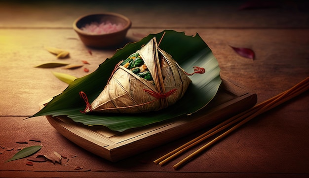 Boulette de riz Zongzi pour le festival traditionnel chinois des bateaux-dragons Duanwu Festival AI Generated