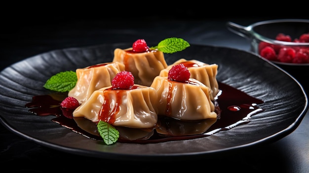 Des boulettes avec des cerises, des framboises et du caramel salé.