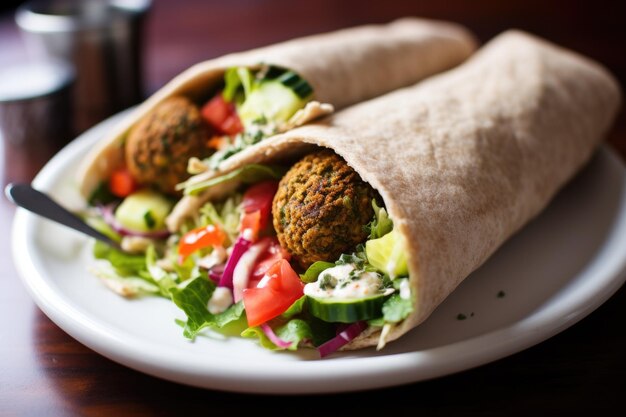 Photo boulettes de falafel dans une poche de pita avec légumes frais