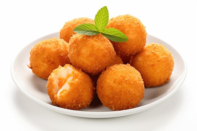 Boulettes de riz arancini aux carottes et au fromage sur fond blanc