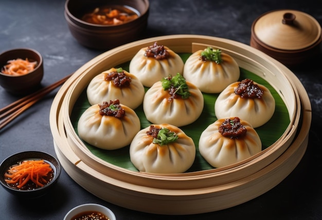 Boulettes à la vapeur Baozi Boulettes molles à la vague souvent remplies de viande et de légumes