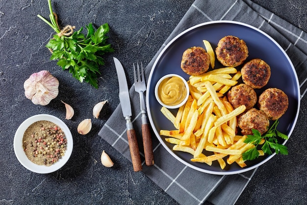 Photo boulettes de viande belges chaudes vitoulet avec frites