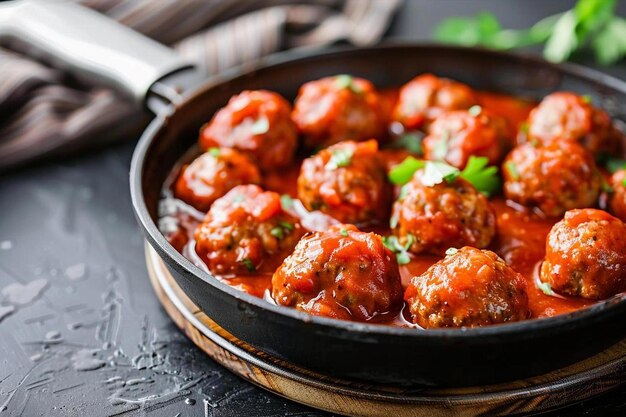 Des boulettes de viande dans de la sauce tomate, des boules de viande nageant dans une sauce pomme de terre épaisse.